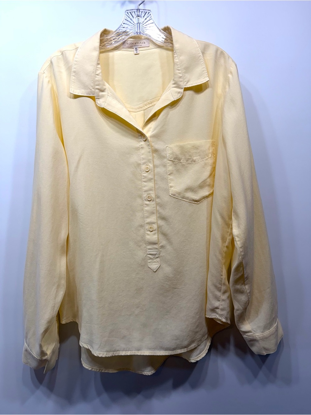 Side Stitch LA 100% Lyocell Button Front Roll Tab Blouse Yellow Size Medium - Picture 6 of 11